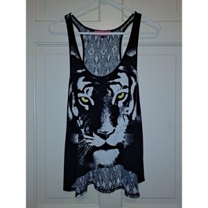 Sugar High tiger high low tank shirt racerback size Small cat top